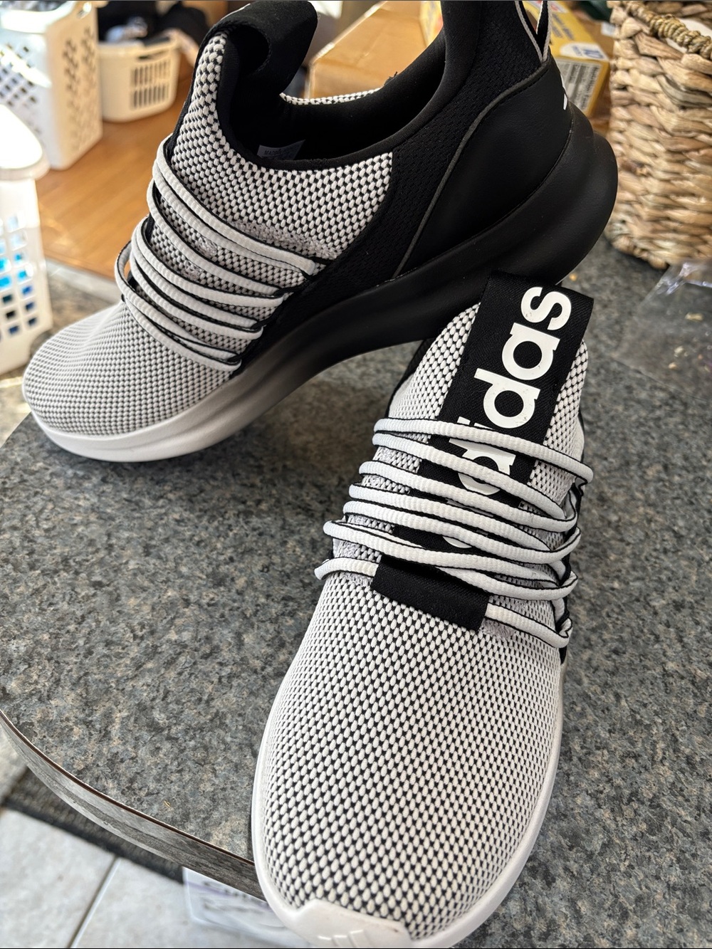 adidas Black & White Knit Lace-Up Sneakers